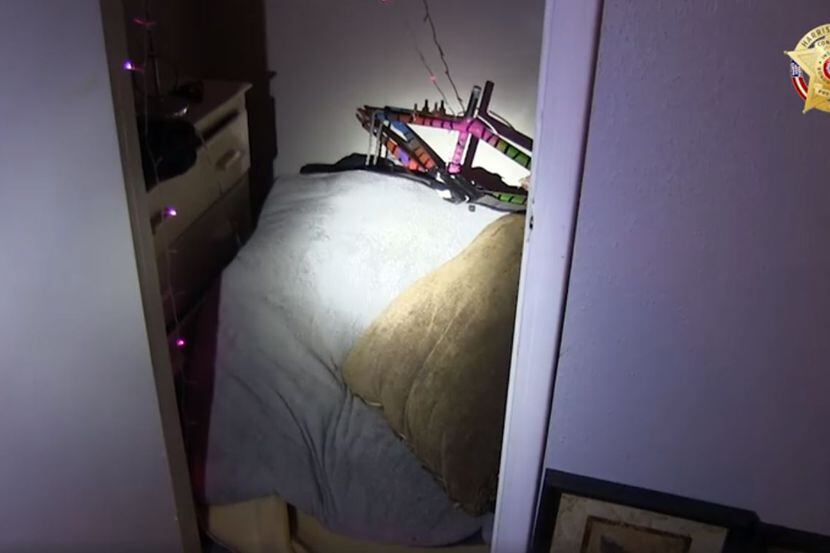 The closet where a 4-year-old boy was reportedly forced to sleep in a Houston-area meth home.