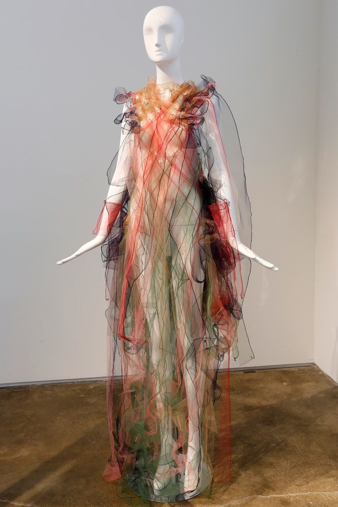Danish artist Anne Damgaard's creations are diaphanous works of tulle, gauze and organza that reflect or diffuse light and appear to float in the air, but their structure is highly disciplined.