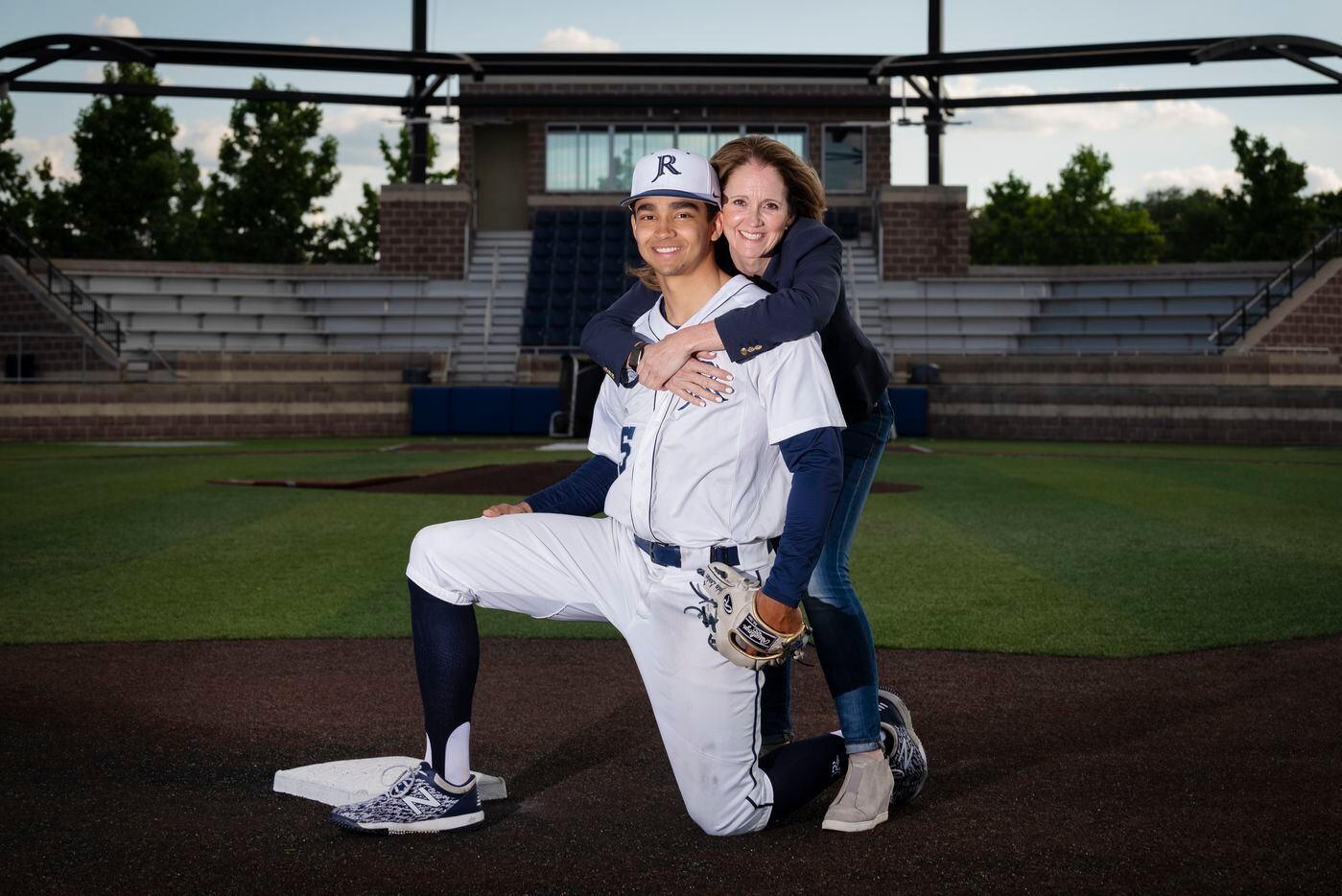Jesuit senior shortstop Jordan Lawlar, 18, and his mother Hope Lawlar on the baseball diamond on the campus of Jesuit College Preparatory School of Dallas, on Tuesday, May 04, 2021.