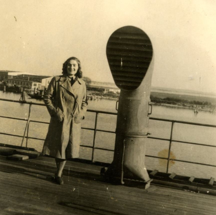 Magda Sternberg on the ship coming to America in November 1949. 