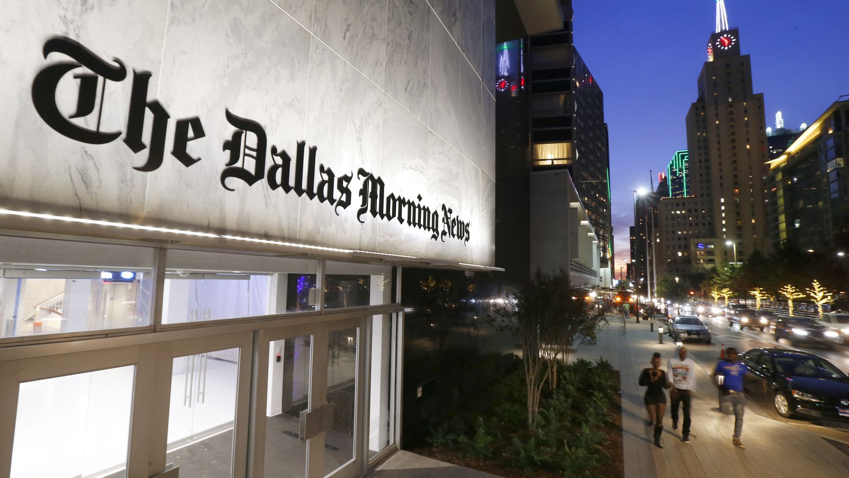 The exterior of the Dallas Morning News building on Commerce Street in downtown Dallas.