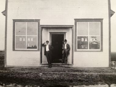 On Jan. 25, 1912 W.E. McLaughlin (right) opened the doors to his bank in the new town of Ralls with the help of his middle son, Edd McLaughlin. The bank was founded with $11,000 under the name of W.E. McLaughlin, Banker, Unincorporated. It's now Vista Bank.