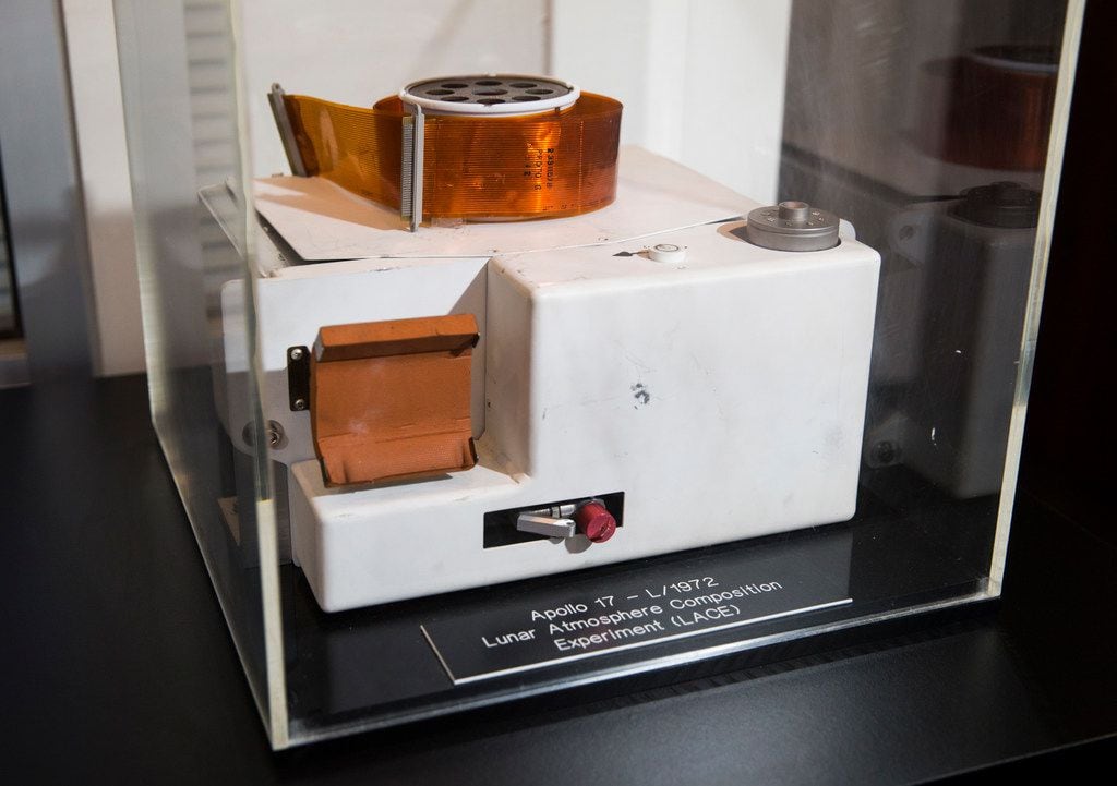 An instrument that detected the lunar atmosphere during the Apollo 17 mission is on display...