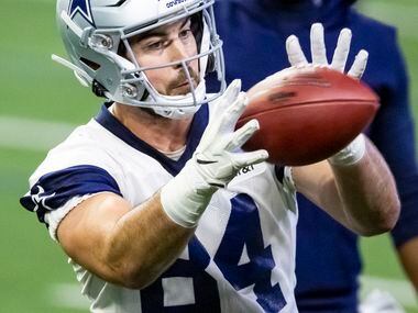 Dallas Cowboys tight end Sean McKeon catches a pass during practice at The Star in Frisco,...