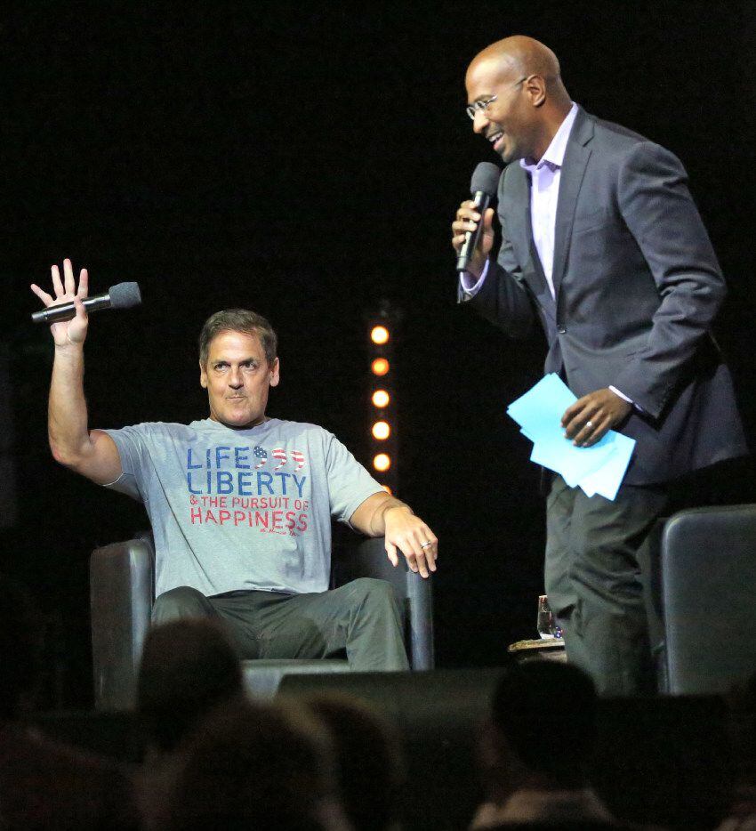 Mark Cuban and Van Jones talked during the We Rise Tour to fight hatred and racism, in a...