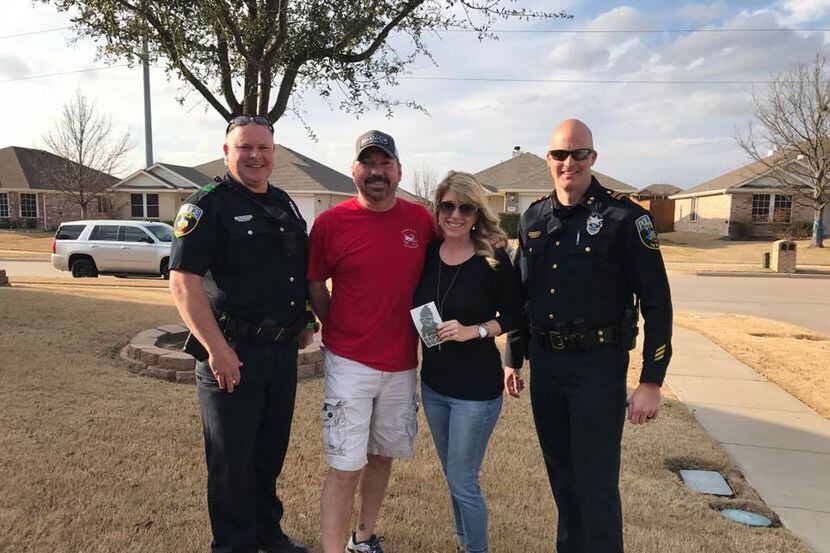 From left: Officer Howeth, Wayne Blackmore, Michelle Blackmore and Wylie police Chief...