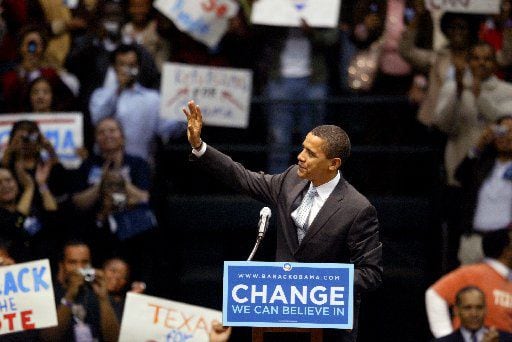  Democratic presidential candidate Barack Obama speaks at a rally at Reunion Arena in...