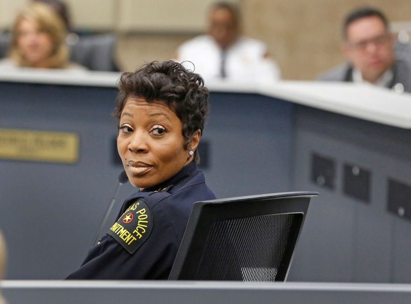 Dallas police Chief U. Renee Hall spoke at a Public Safety Committee meeting at City Hall on...