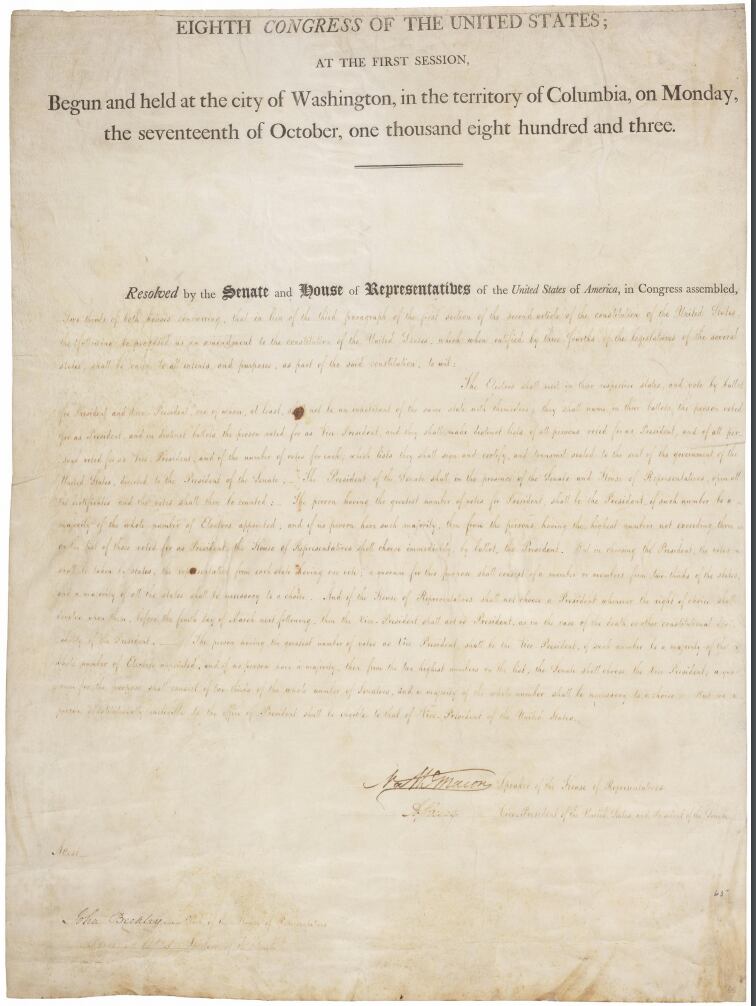 Una copia de la 12da Enmienda a la Constitución. (FOTO DE PANTALLA/ARCHIVES.GOV)