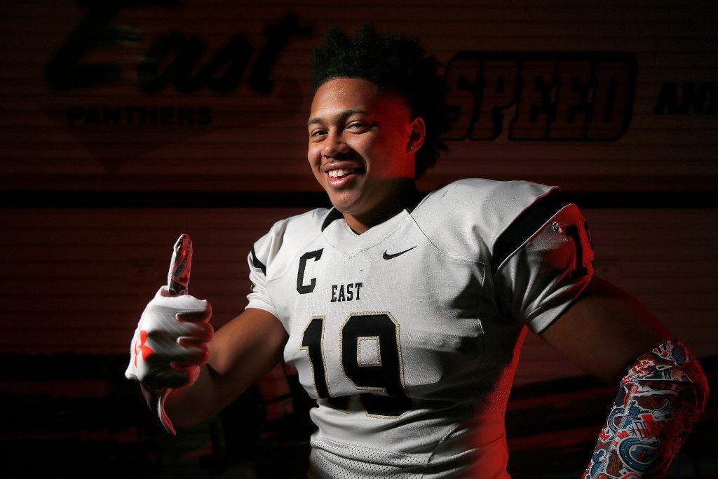 The Dallas Morning News Defensive Football Player of the Year Anthony Hines III poses for a...