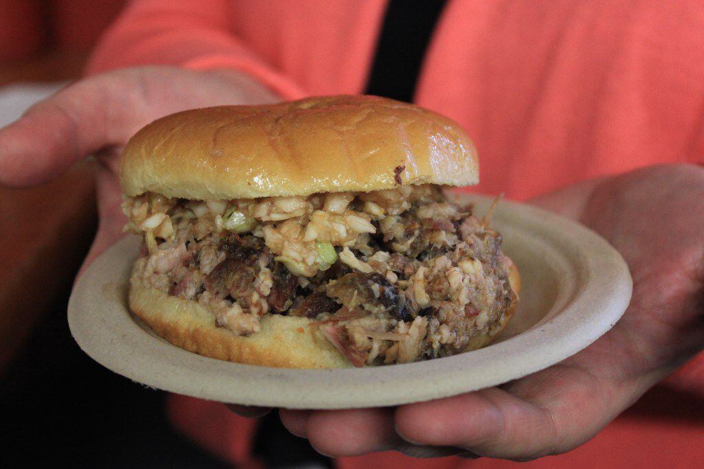 The chopped barbecue sandwich from Lexington Barbecue.