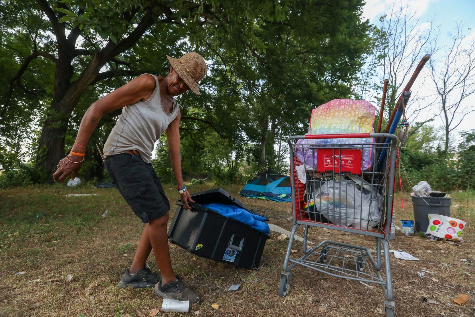 Dee Brooks dragged some of her belongings out of Parnell Gould's camp before a...