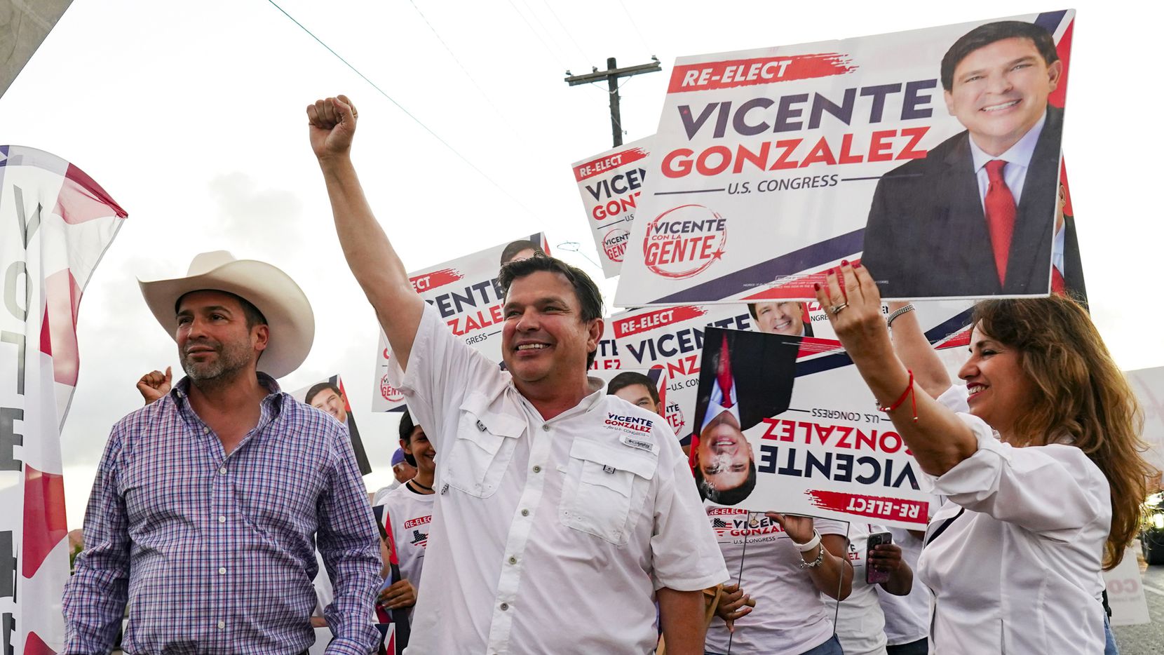 Rep. Vicente Gonzalez campaigns Tuesday Nov. 8, 2022, in Brownsville, Texas.