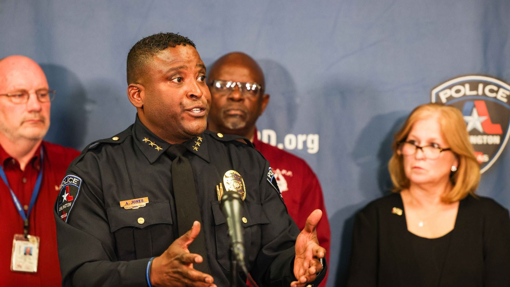 Arlington police Chief Al Jones spoke during a news conference Friday about the fatal shooting.