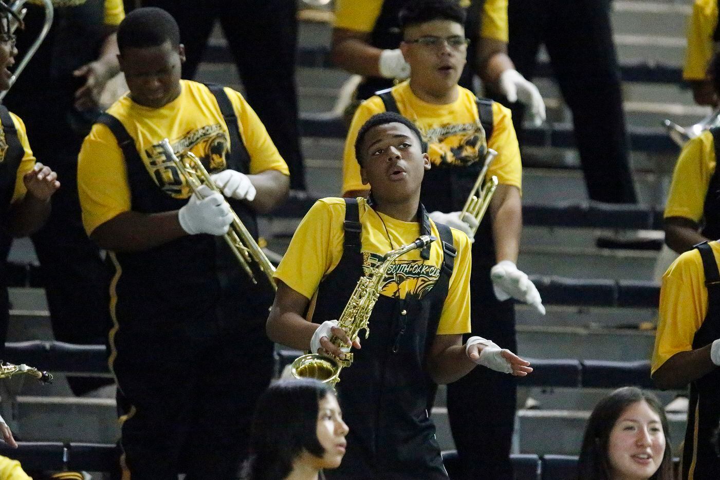 The South Oak Cliff High School band was coasting on a big lead during the first half as South Oak Cliff High School played Lovejoy High School in the Class 5A Divison II Region II final playoff game at Ford Center in Frisco on Saturday, December 4, 2021. (Stewart F. House/Special Contributor)