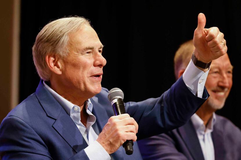 Gov. Greg Abbott spoke at the Republican Club at Heritage Ranch in Fairview during a...