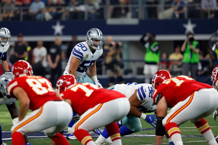Dallas Cowboys linebacker Sean Lee (50) lines up against the Kansas City Chiefs during an...