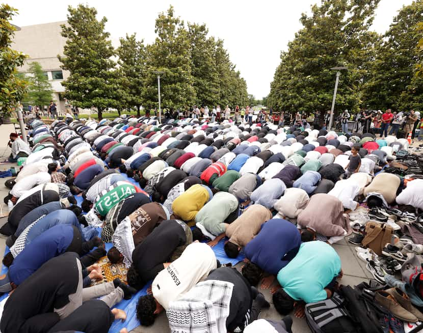 Students and community members attend a prayer service and protest rally at the UTD campus...