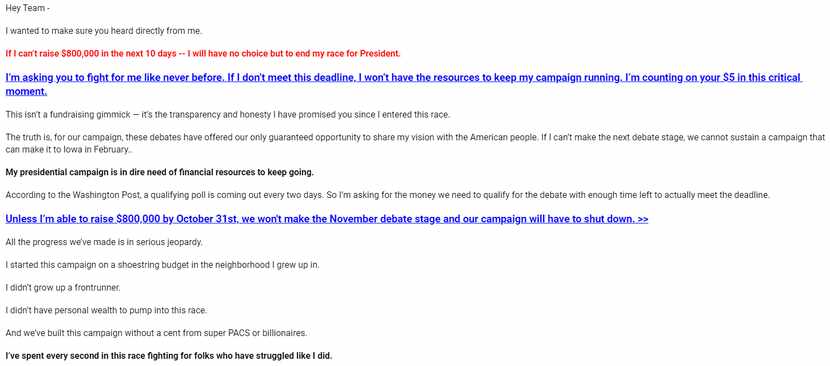 Julián Castro's Oct. 21 fundraising email