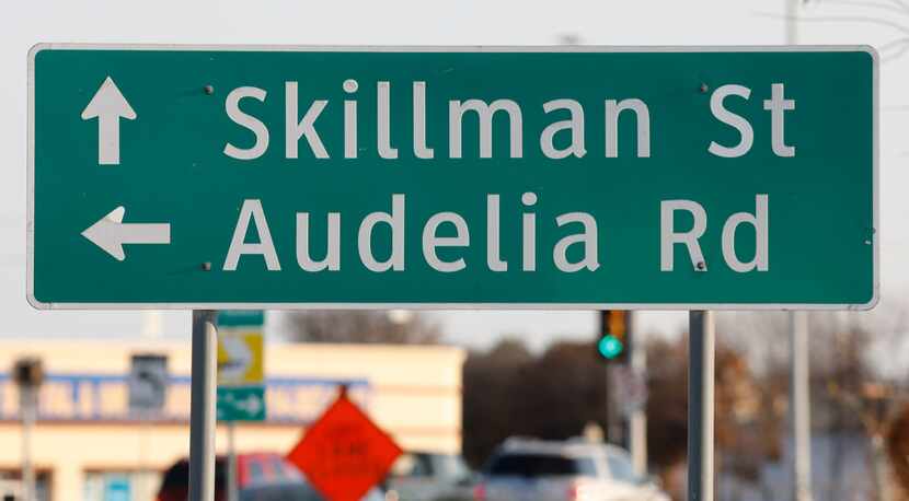 The split intersection of Skillman Street and Audelia Road on each side of LBJ Freeway has...
