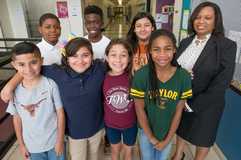 Sonja Barnes, principal of Brashear Elementary, with some of her students in Dallas on...
