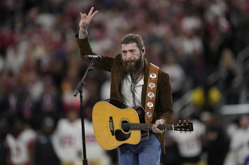 Post Malone performs "America the Beautiful" before the Kansas City Chiefs take on the San...