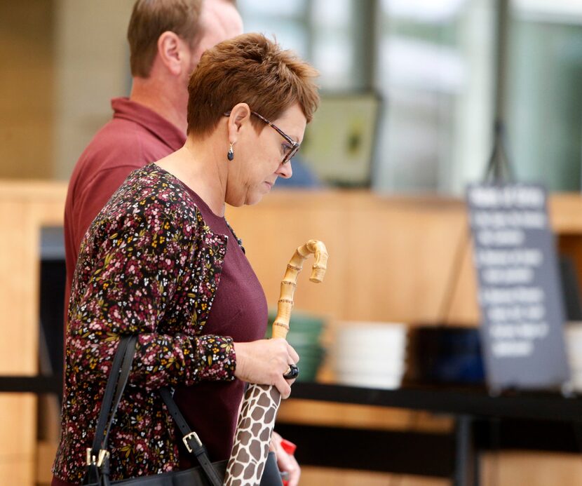 Christina Morris' mother, Jonni McElroy, headed out of the courthouse in McKinney on Monday. 