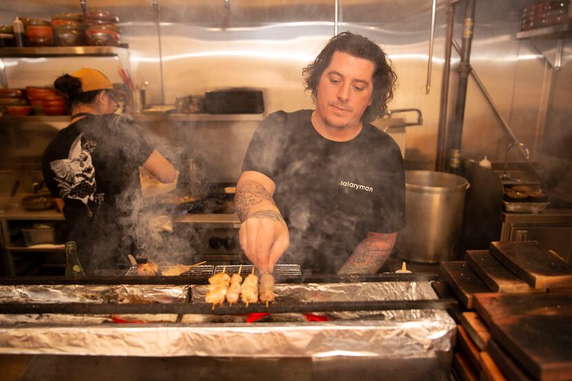 Chef Justin Holt at the yakitori grill