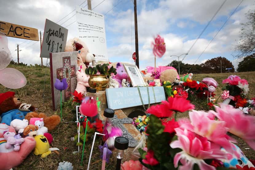 The memorial where the body of Sherin Mathews, 3, was found in a culvert in Richardson on...