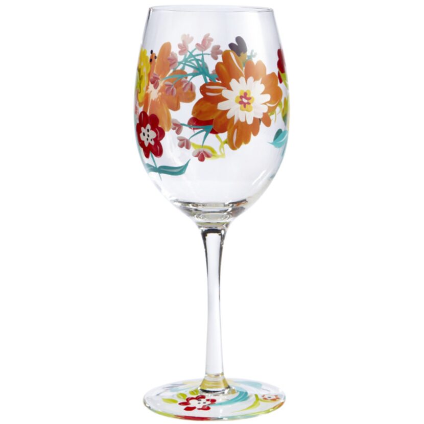 Wine and dine: Toast Mom with spring floral goblets hand-painted on bowl and base. Glasses...