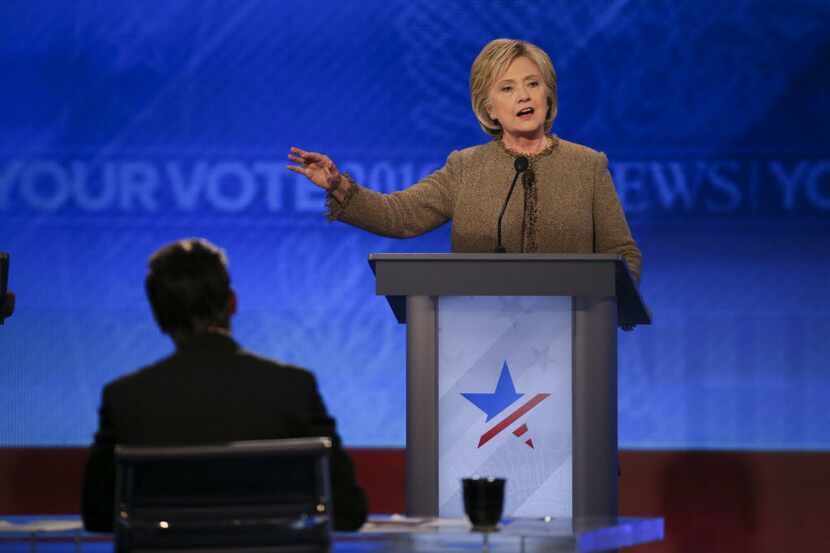 Hillary Clinton speaks during the Democratic presidential debate hosted by ABC News at Saint...