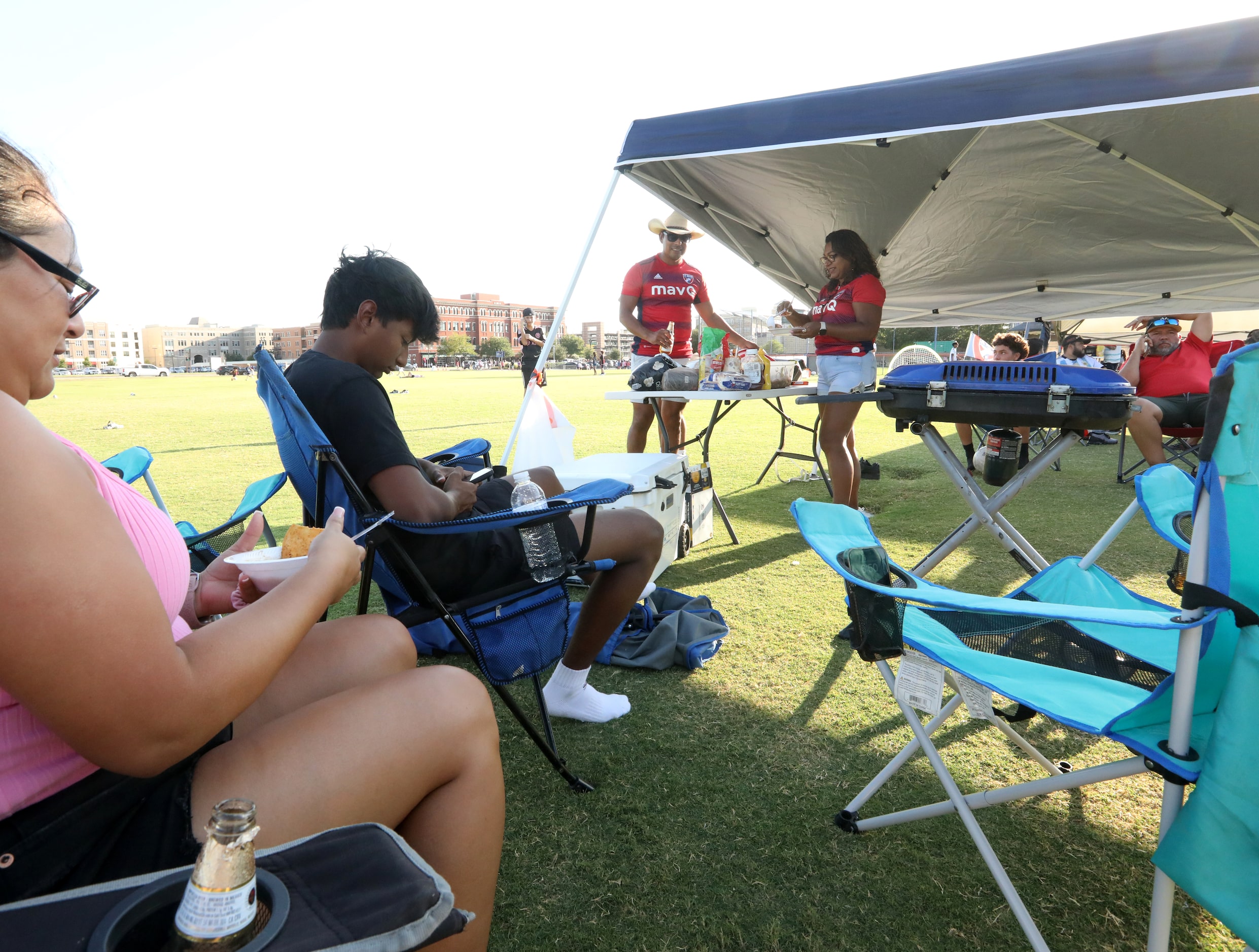 Fans wait for the gates to open for an FC Dallas game at Toyota Stadium in Frisco, TX, on...