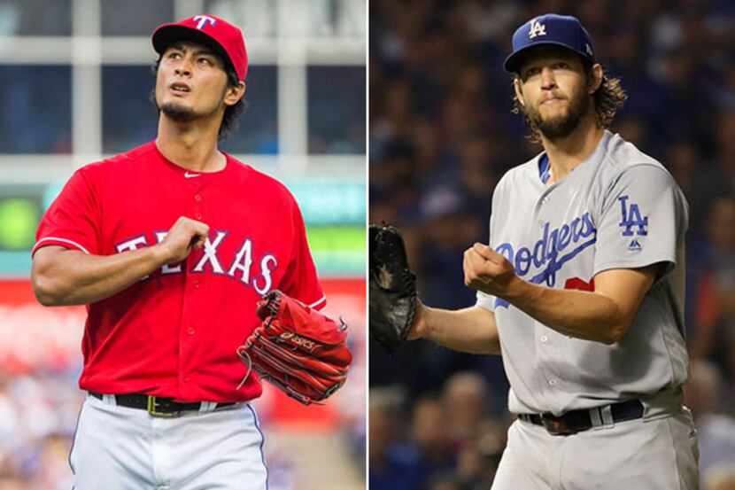 Rangers pitcher Yu Darvish (left) and Dodgers pitcher Clayton Kershaw.