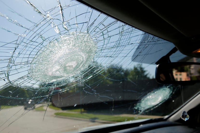 A windshield in Coppell took a hit from hail on June 6, 2018, when early-morning hailstorms...