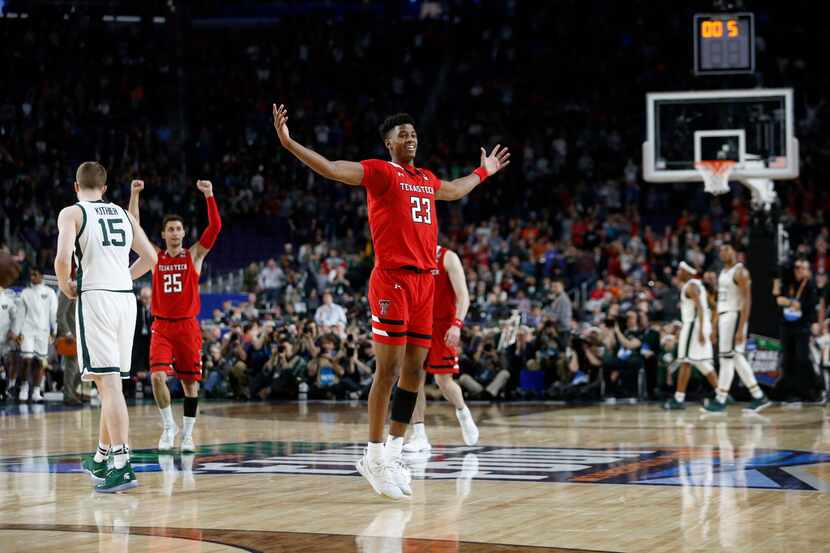 Texas Tech Red Raiders guard Jarrett Culver (23) celebrates as the clock runs out during the...