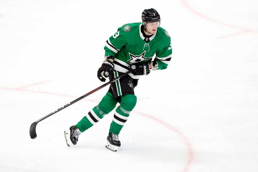 Dallas Stars defenseman John Klingberg (3) skates against the Colorado Avalanche during the...