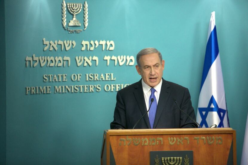 Israeli Prime Minister Benjamin Netanyahu speaks during a press conference at his Jerusalem...