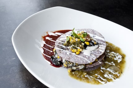 Quesadillas de huitlacoche at Mi Día From Scratch feature house-made blue corn tortillas.