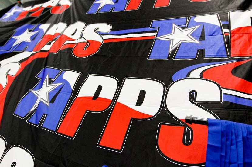 A TAPPS banner on display during the TAPPS Division I state swim meet at the Mansfield ISD...