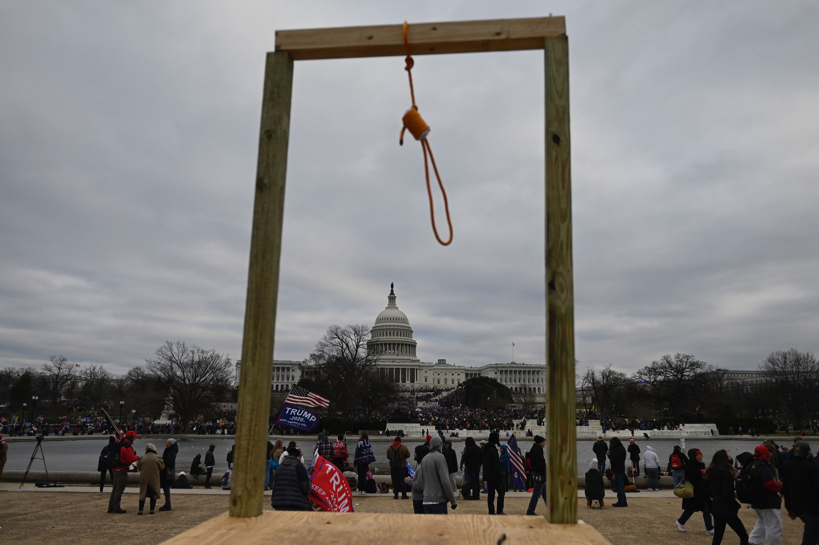 Supporters of US President Donald Trump gather on the West side of the US Capitol in...