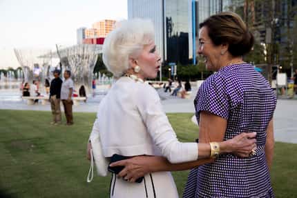 Sheila Grant (left) and Nancy Best chat before the unveiling of the Nancy Best Fountain with...