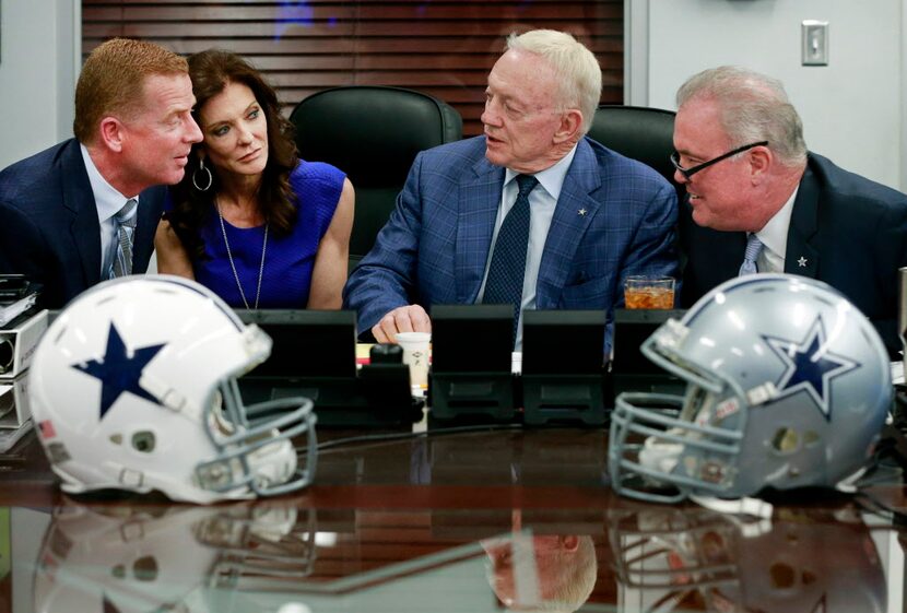 (from left) Dallas Cowboys head coach Jason Garrett, Executive Vice President and Chief...