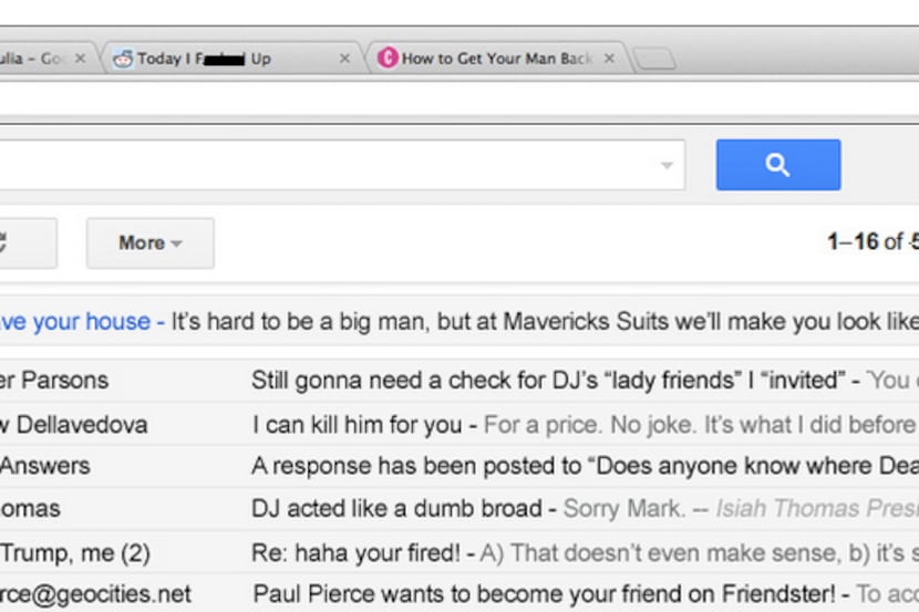 Screengrab of the fake Mark Cuban email inbox from Grantland.com.