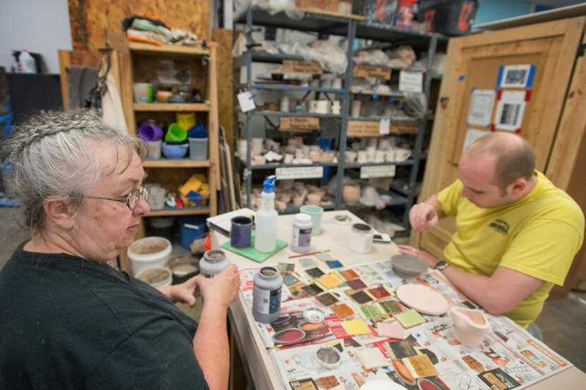 Beth Appleton and Chris Tsongas worked on ceramics projects at the Dallas Makerspace during...