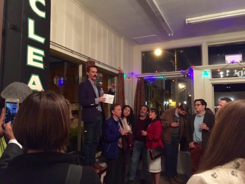  Deep Vellum Publishing founder Will Evans addresses friends, supporters and media on...