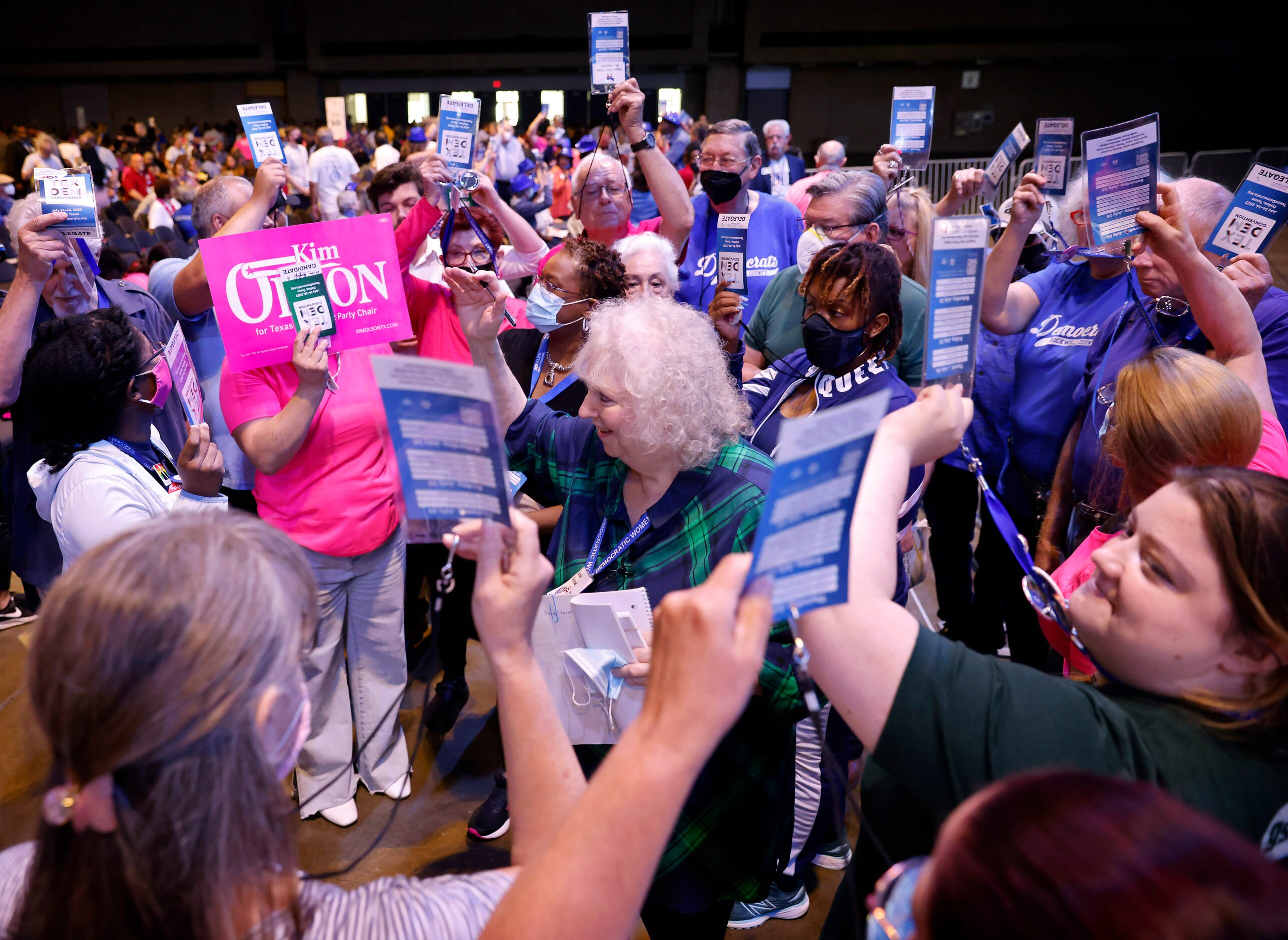 Delegates in District 2 vote during the first round of voting for Texas Democratic Party...