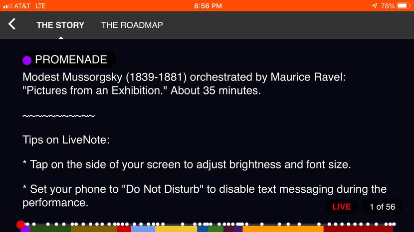 Screen capture of LiveNote smartphone program notes from a Dallas Symphony Orchestra...