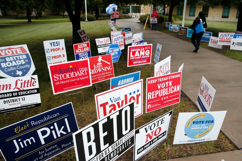 A voter made her way to a polling station at Collin College Preston Ridge Campus in Frisco...