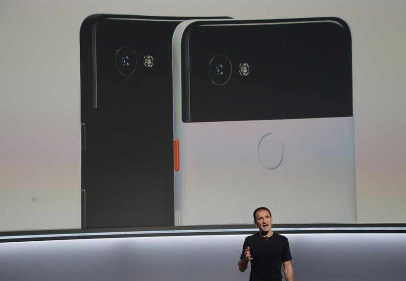 Google's Mario Queiroz speaks about the Google Pixel 2 XL phones at a Google event at the...