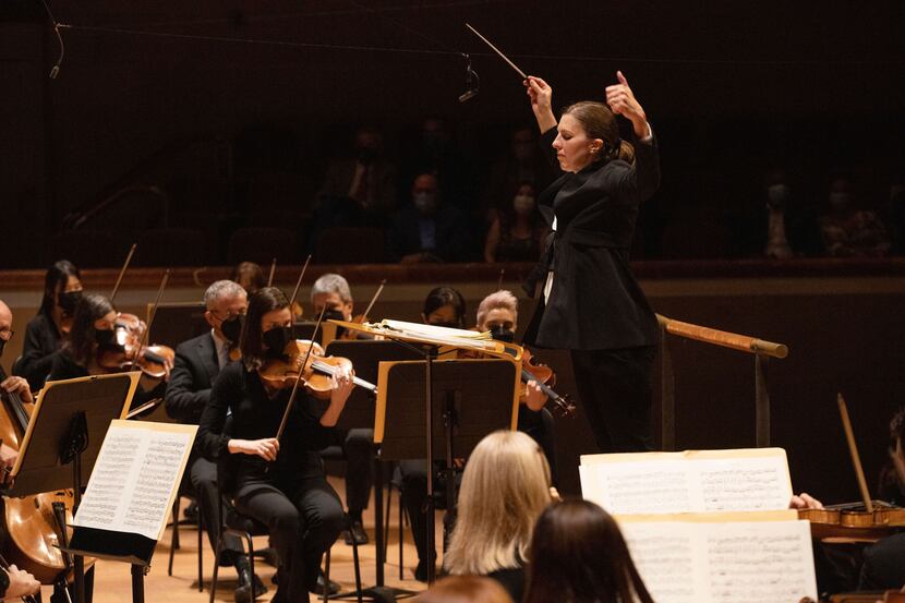 Lidya Yankovskaya conducts the Dallas Symphony Orchestra at the Meyerson Symphony Center in...